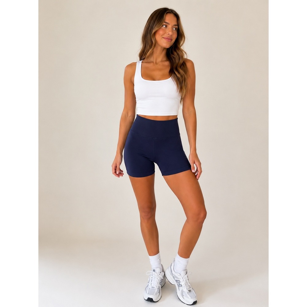 Spiritual Gangster Navy Blue Ribbed Biker Shorts XS/S